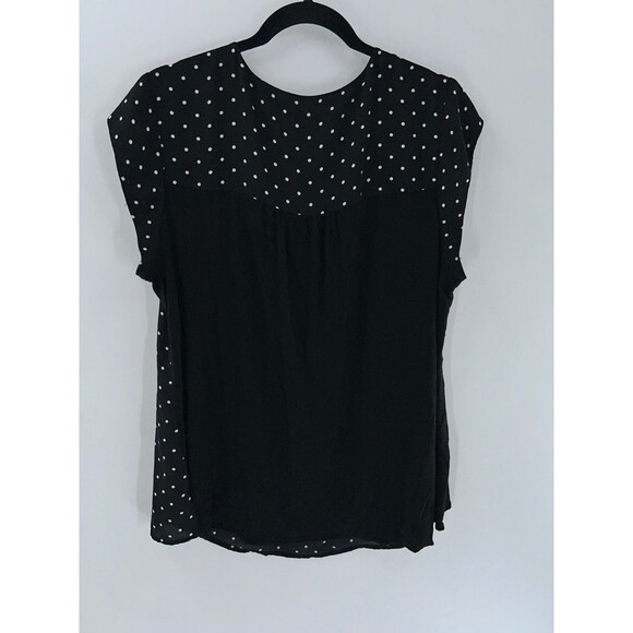 Women's Daniel Rainn Split Neck Black White Polka Dot Mix Media Top Size 1X - Picture 4 of 5